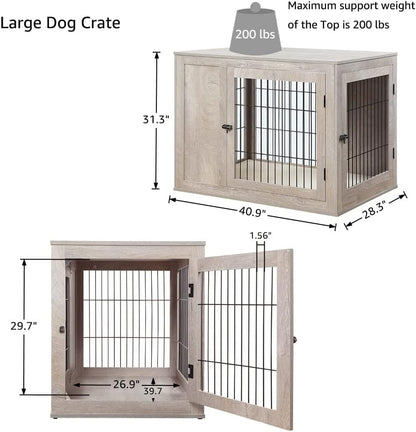 unipaws 41 Inch Furniture Style Dog Crate for Medium Large Dogs, Indoor Aesthetic Dog Stuff Kennel, Modern Wood Wire Cage, Pretty Cute End Side Table Nightstand, Weathered Grey