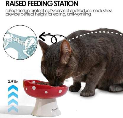 Purple Mushroom Cat Bowl, Elevated Ceramic Bowl for Cats | Elevated, Ceramic, Whisker Friendly, Wide Opening, Dishwasher Safe,durable
