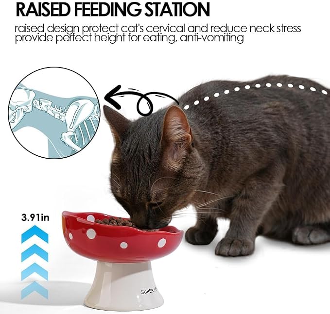 4PCS Multi-Color Mushroom Cat Bowl Set, Elevated Ceramic Bowls for Cats | Multi-Color, Cute, Elevated, Ceramic, Whisker Friendly, Anti Vomiting