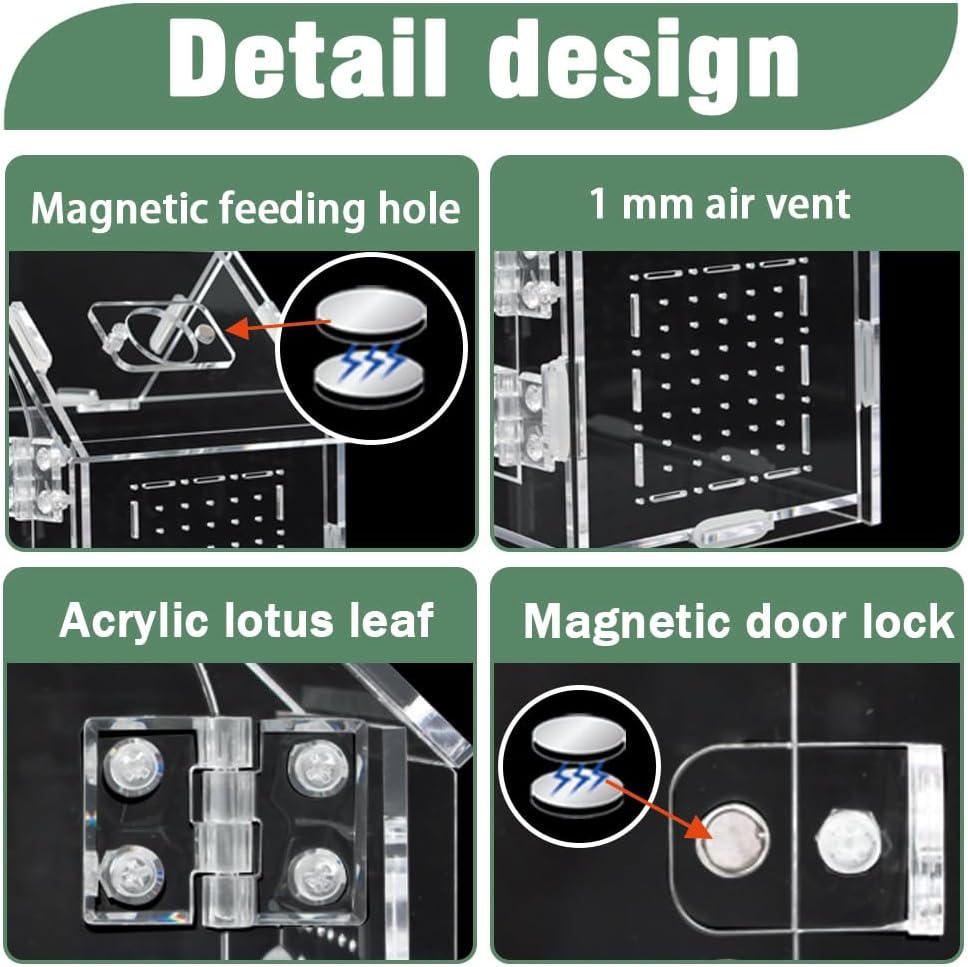 Acrylic Jumping Spider Enclosure - Versatile Reptile Enclosure with One-Click Magnetic Closure, Perfect for Tarantula, Gecko, Chameleon, Beetle, Mantis, and Hermit Crab