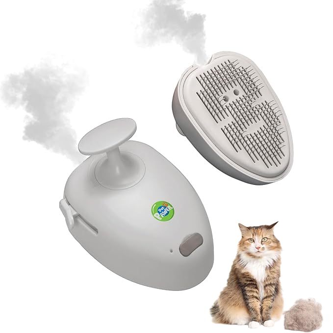 Cat Steam Brush for Shedding, 4 in 1 Rechargeable Steam Brush for Cats and Dogs, Anti-Static, Massage, Cleaning, Shedding & Combing All In One!