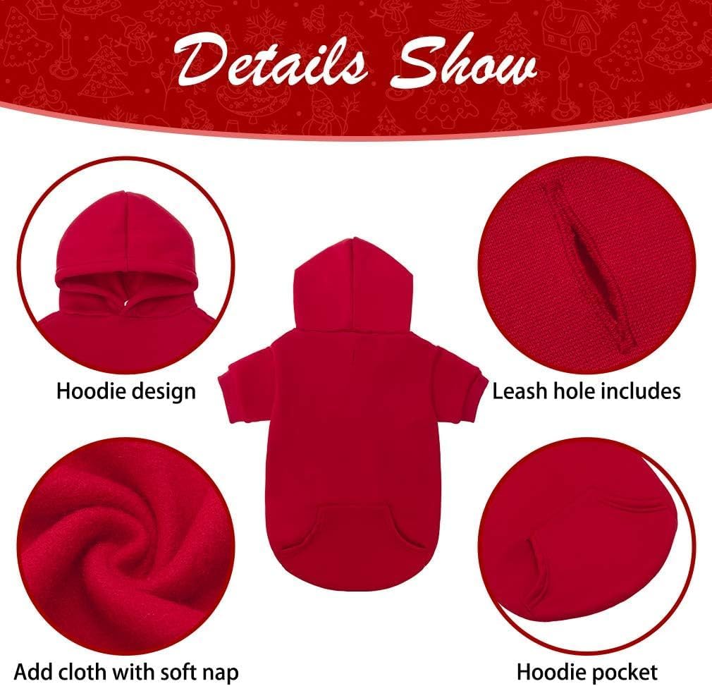 KOOLTAIL Basic Dog Hoodie - Soft and Warm Dog Hoodie Sweater with Leash Hole and Pocket, Dog Winter Coat, Cold Weather Clothes Sweatshirt for Small Medium Large Dogs Puppy Cat Boys Girls Red XL