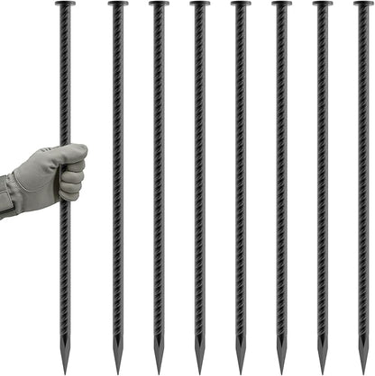 Rebar Spikes 16 Inch 8 Pack, 1/2 Inch Diameter Heavy Duty Rebar Ground Stakes, Galvanized Anchoring Spikes for Speed Bump, Landscape, Parking Curb, Handicap Ramp and Tent