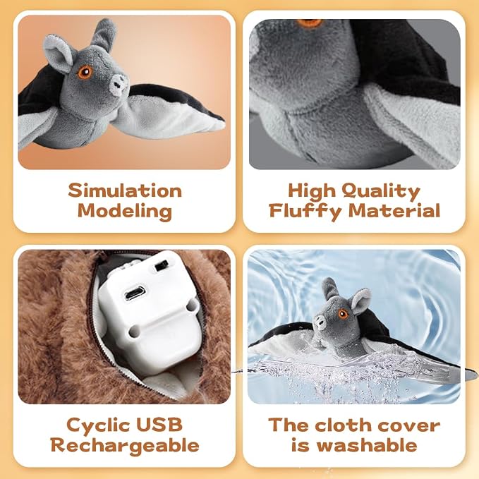 Flying Bat Dog Toy, Interactive Flying Bat Toy for Dogs with Flapping Wings, Chirping Sounds, USB Rechargeable, Touch Activated, Hanging or Floor Toy for Dogs, Puppies and Cats to Reduce Boredom，1PCS
