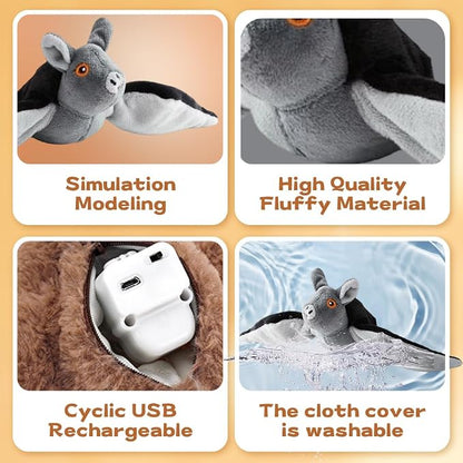 Flying Bat Dog Toy, Interactive Flying Bat Toy for Dogs with Flapping Wings, Chirping Sounds, USB Rechargeable, Touch Activated, Hanging or Floor Toy for Dogs, Puppies and Cats to Reduce Boredom，1PCS