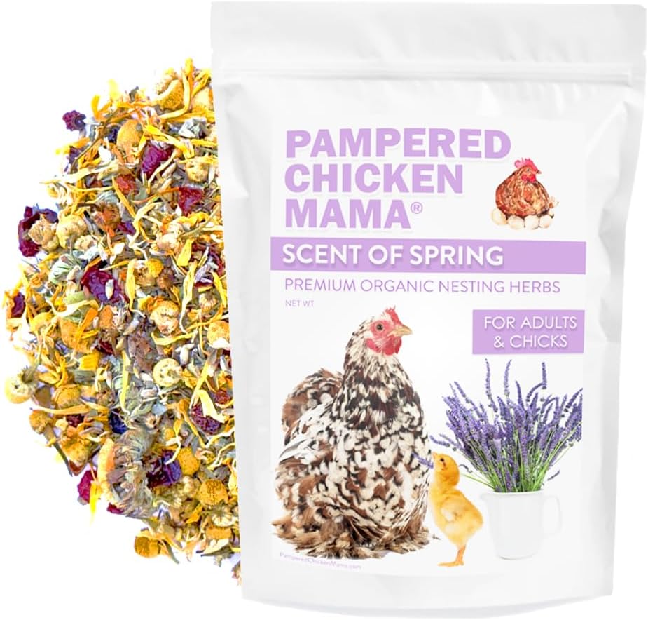 Pampered Chicken Mama Floral Nesting Herbs for Chickens (16 Ounces/1 Pound) | Relaxation Blend for Chick Brooder Box, Chicken Coop Bedding | Scent of Spring