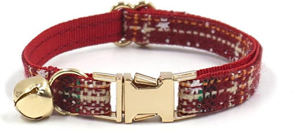 Personalized Cat Collar with Bells,Velvet Customized Small Cat Collar with Name Tag,Pet Collar with Name Phone Number Engraved ID Tags for Boy and Girl Kitten Cats (Khaki Christmas cat Collar)