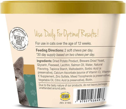 NaturVet – Skin & Coat Plus Omegas for Cats – 60 Soft Chews | Supports Healthy Skin & Glossy Coat | Enhanced with Omega-3, Omega-6 & Biotin | 30 Day Supply