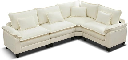 URRED Cloud Couch Modular Sectional Sofa, 116" Modern L Shaped Deep Seat Sofa with Pillows, Ultra Comfy Chenille Corner Couches for Living Room, Bedroom or Apartment, White
