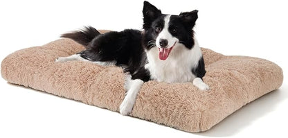 JOEJOY Large Dog Bed Crate Pad, Deluxe Plush Washable Dog Beds Fulffy Soft Kennel Pad Anti-Slip Pet Sleeping Mat for Large Medium Small Dogs, 35" x 23", Beige