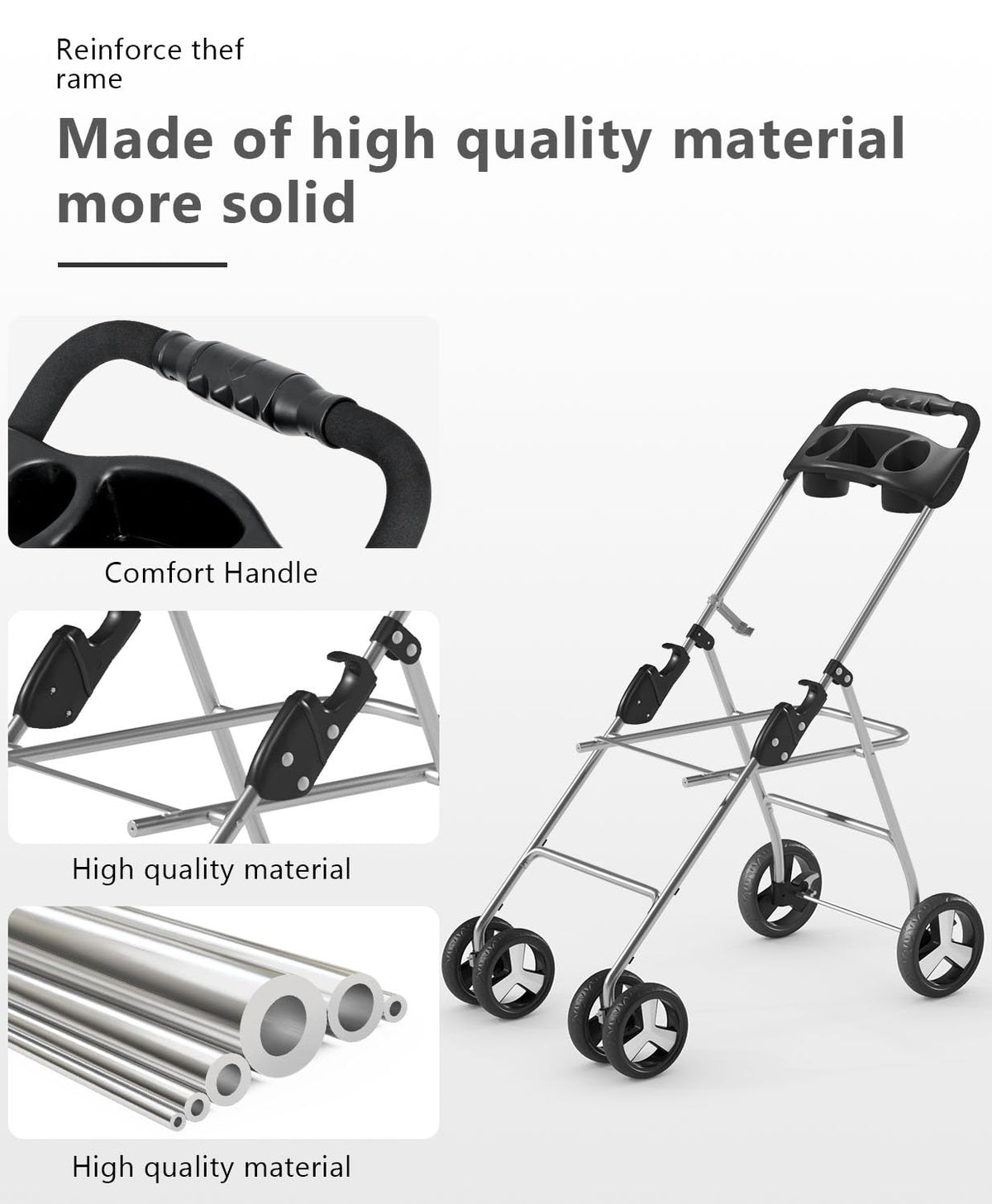 Pet Stroller with 4 Wheels for Small/Medium Pets,Travel Foldable Detachable Carrier for Dog Cat Cage Jogger Stroller, Rear Wheel Breaks, Storage Basket, Visible Mesh Weather Cover (Navy Blue)