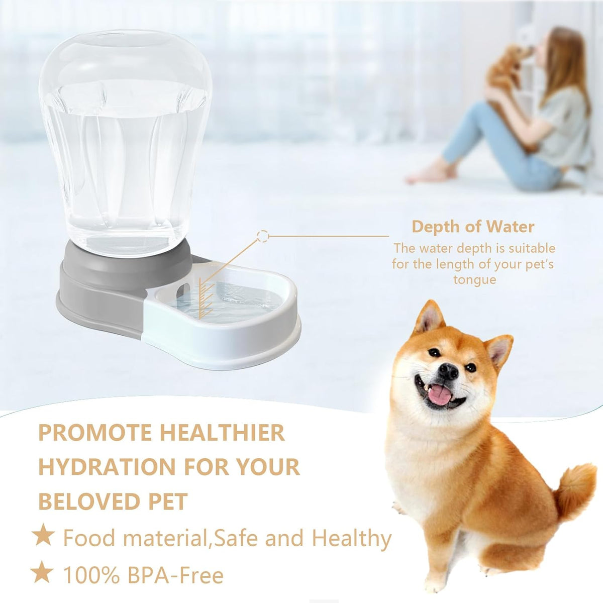 1.58 Gallon Automatic Dog Water Bowl Dispenser, Large Capacity Water Feeder for Cats and Dogs, BPA-Free, 1.58 Gallon Grey
