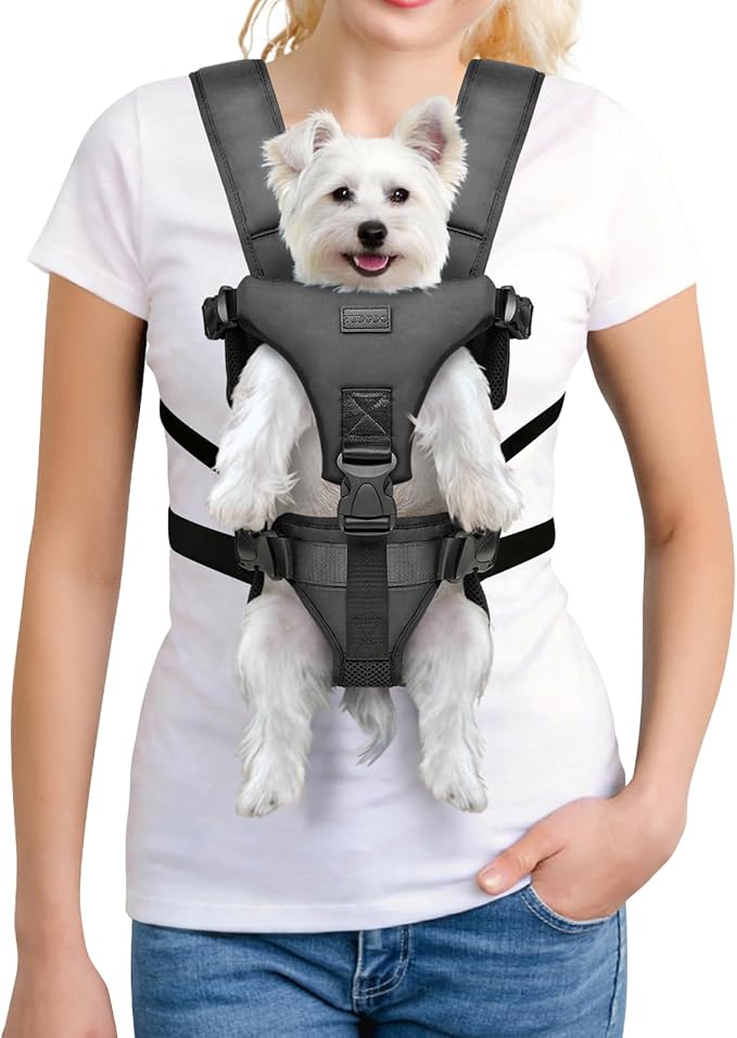 YUDODO Front Pet Carrier Backpack for Small Dog, Legs Out Dog Chest Carrier | Safety Belt, Ergonomic Support, Hands Free, Durable & Comfortable, For Walking Hiking Cycling, Black, M