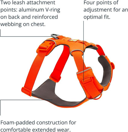 Ruffwear, Front Range Dog Harness, Reflective Soft Padded Everyday Harness with Dual Leash Clips, Adjustable and Lightweight Fit for Training or Walking for All Dogs, Blaze Orange, Medium