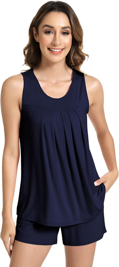 NACHILA Pajamas for Women-Viscose from Bamboo, Ribbed Racerback Tank Top Sexy Split Shorts Pajama Sets Cooling Sleep Cami Pjs