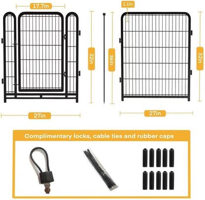 Dog Playpen 32 inch 16 Panels, Puppy Playpen Indoors, Dog Fence Outdoor for Yard, Wide Door Low Threshold Garden Fence for Medium/Large Pets. Black Dog Pens Total 35.4 Ft(L)