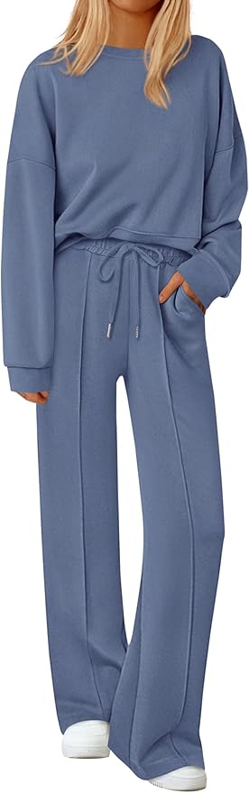 PRETTYGARDEN 2 Piece Sets For Women Fall Trendy Long Sleeve Sweatshirt Wide Leg Pants Loungewear Set Matching Sweatsuit