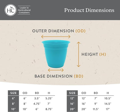 The HC Companies 16 Inch Eclipse Round Planter Pots with Drainage Holes & Attached Saucer, Lightweight UV-Resistant Plastic Indoor & Outdoor Planters, 2-Pack Flower Pots for Garden & Home Decor, White