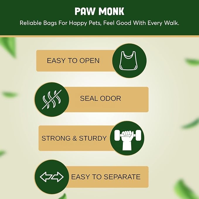 Paw Monk Certified Home Compostable Dog Poop Bags Rolls – Extra Thick, Strong & Leakproof, Easy Open – 120 Count Unscented Plant Based Pet Waste Bags