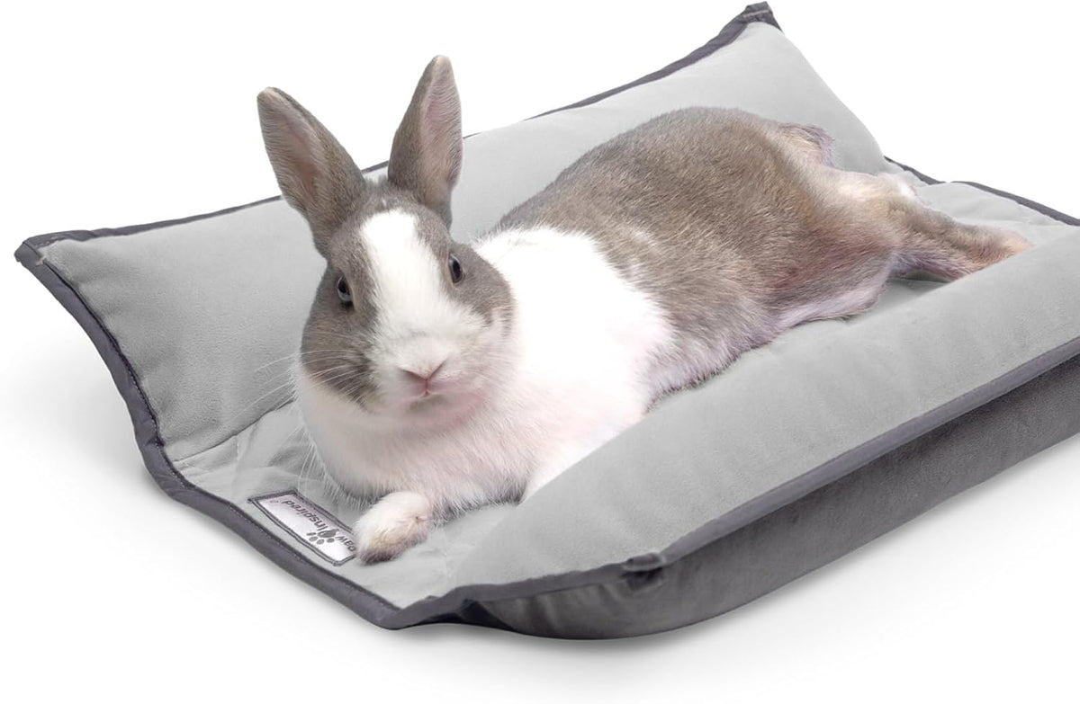 Paw Inspired Snuggle Bunny Bolster Bed for Rabbits, Cats, Dogs and Other Small Pets, Reversible Fleece Flop Bedding with Padded Sides (Gray/Light Gray)
