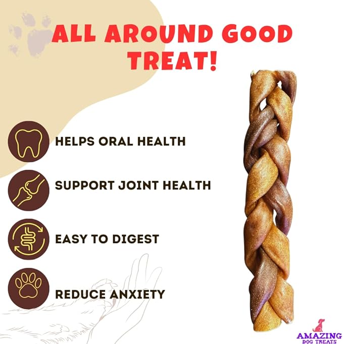 Amazing Dog Treats - 6 Inch Braided Collagen Sticks for Dogs - (10 Count) - Collagen Bully Sticks for Dogs