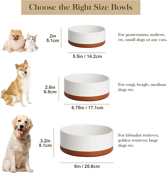 MALACASA Dog Bowls, Ceramic Dog Food and Water Bowls for Small Size Dogs, 1.5 Cups Capacity Pet Bowl for Puppy & Cats (S-1.5 Cups)