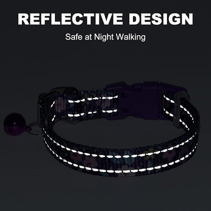 XXS-XS Dog Collar with Bell Reflective - Adjustable Tiny Small Breed Collar for Girl Boy Chihuahua Puppies, Night Walk Safety Accessory（Green XS）