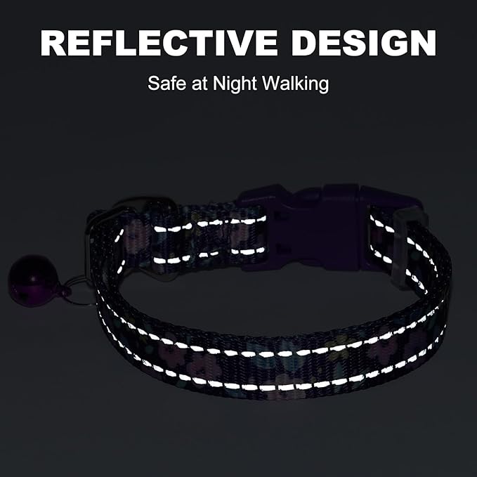 Adjustable Reflective XS/XXS Dog Collar with Bell - Nylon Puppy Collar for Chihuahua, Pomeranian, Small Dogs, Nighttime Safety, Orange XS