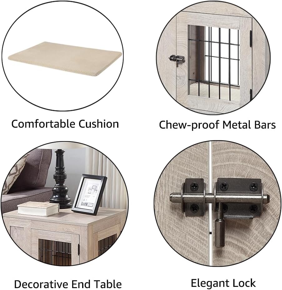 unipaws 25.5 Inch Furniture Style Dog Crate for Small Dogs, Cats, Min Pigs, Rabbit, Indoor Aesthetic Puppy Kennel, Modern Decorative Wood Wire Pet House Cage, Pretty Cute End Side Table, Grey