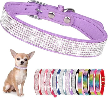 Serijoars Small Dog Collar with Rhinestone Crystal Diamond Colorful Bling Girl Puppy Cat Collars (L, Purple)