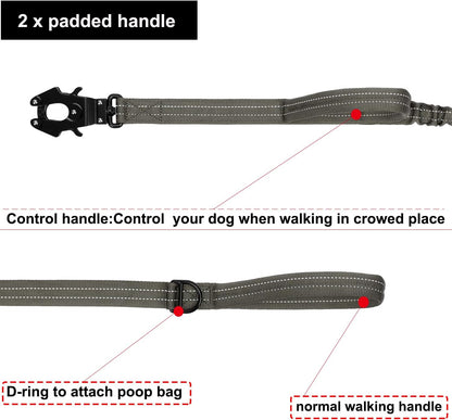 ICEFANG Tactical Dog Leash,K9 Training Walking Bungee Lead with 2 Control Handle,Heavy Duty Quick Release Metal Clasp,for Medium Large Breed (Reflective Green, 6 FT)