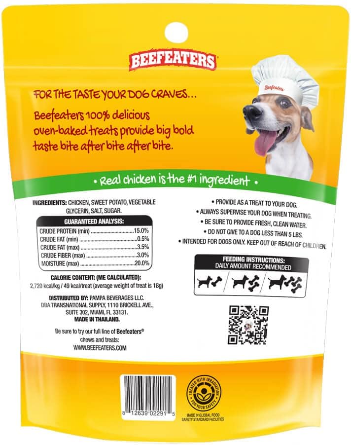 Beefeaters Sweet Potato Wrap with Chicken – Dog Treat. No Corn, Wheat, Soy or Gluten, Low Fat, Whole Muscle Jerky, Ideal for Training & Snacks