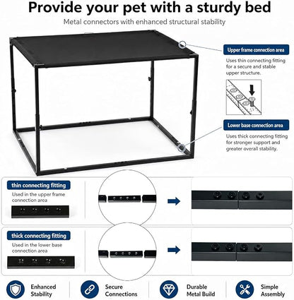 Adjustable Bedside Dog Bed for Medium Dogs | Elevated Co-Sleeper Dog Bed with Metal Frame, Thick Supportive Cushion Mattress & Washable Cover, Dog Bedside Sleeper