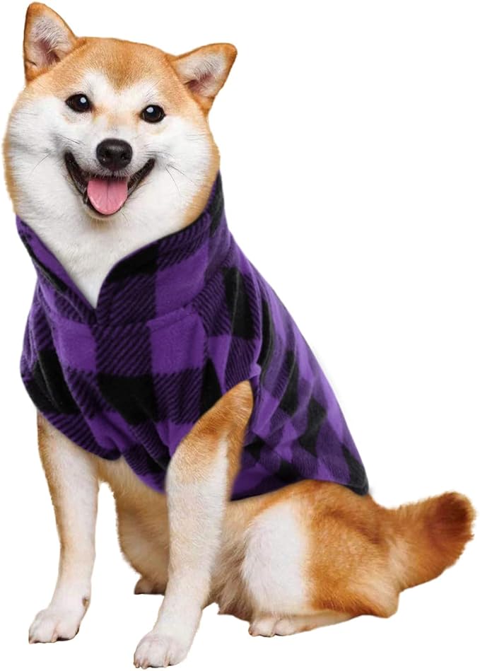 KAMA BRIDAL Spring Autumn Winter Coat Pullover Fleece Vest for Cats Small and Medium Dogs Thin Sweater Purple & Black Plaid (Purple, L)