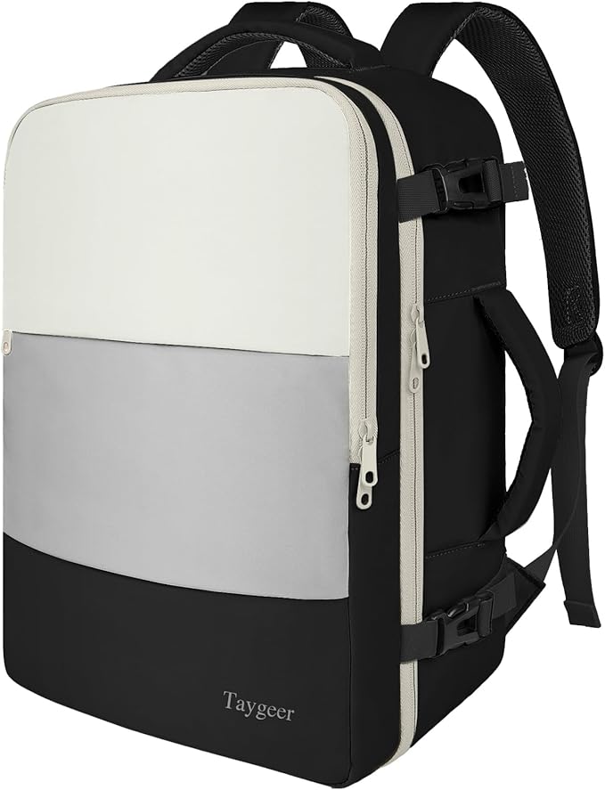 Taygeer Travel Backpack for Women, Business Backpack with Water Bottle Pocket, Airline Approved Carry on Backpack with Shoe Compartment, Laptop Bag for Women Men Weekend Gym Business, Beige Gray Black