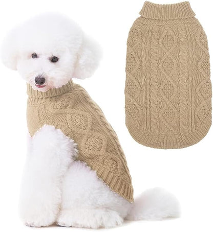 BINGPET Thermal Knitted Dog Sweater for Small Medium Large Dogs,Winter Dog Cat Coat Warm Sweartershirts Outfits,Classic Cable Knit Turtleneck Pullover Dog Jumper Coat Warm Sweartershirts