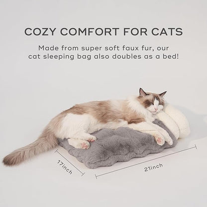 Cat Sleeping Bag 4 in 1 Function Snuggle Bag Blanket Mat Cozy Soft Warm & Washable (Small Cats) Cave Grey 21 × 17 Inch