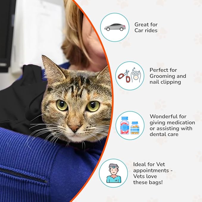 Cat-in-the-Bag Cozy Comfort Carrier - Small Charcoal Cat Carrier Soft and Pet Carrier for Nail Clipping, Vet Visits, Medication Administration, Dental Care, and Traveling