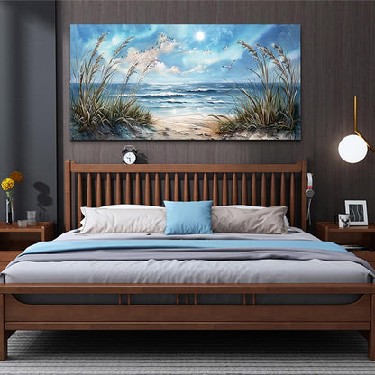 hyidecorart Large Wall Art For Living Room Wall Decor For Bedroom Sunshine Ocean Scenery Painting Blue Sea Waves Wall Pictures Office Modern Canvas Prints Artwork Aesthetic Home Decoration 48"X 24"
