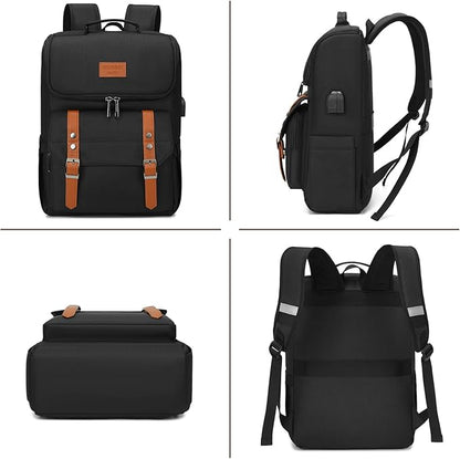 YALUNDISI Vintage Backpack Travel Laptop Backpack with usb Charging Port for Women & Men College Backpack Fits 15.6 Inch Laptop Black Brown