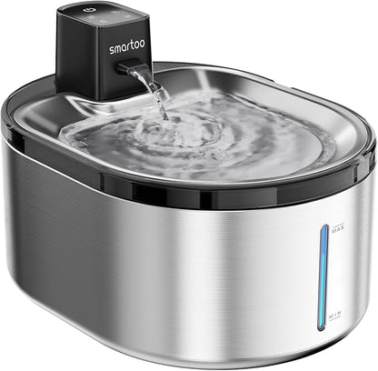 Wireless Cat Water Fountain Stainless Steel, 152oz/4.5L Cat Fountain Battery Operated, Cordless Pet Water Fountain for Cats & Dogs with Motion Sensor, Ultra Quiet Pump, 6 Filters