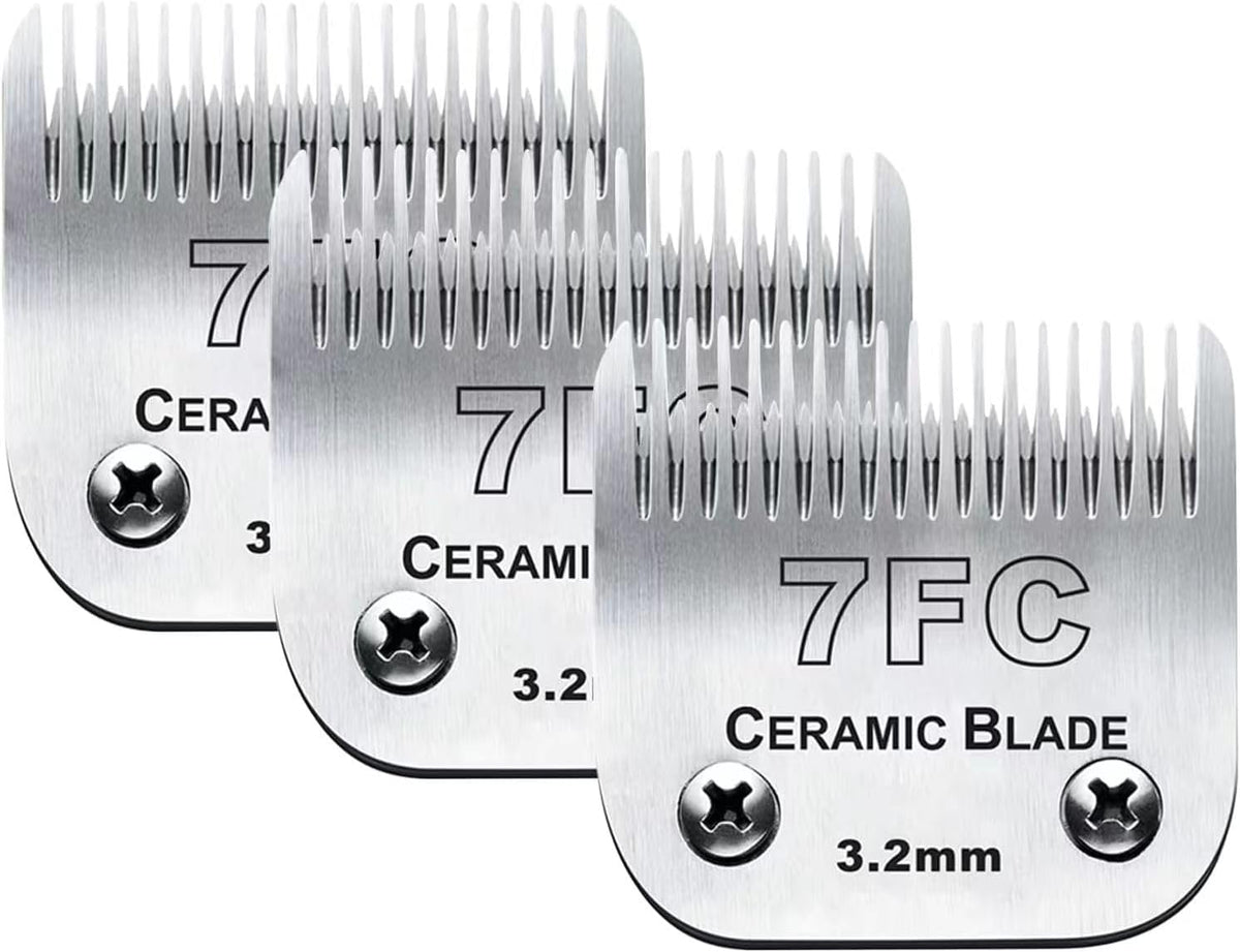3pcs 7FC Blades Dog Grooming Replacement Blades Compatible with Andis Dog Clipper,Ceramic Blade & Stainless Steel Blade