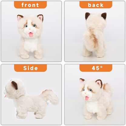 CU-MATE Interactive Pet Ragdoll Cat,Electric Plush Toy Cat,Robot Stuffed Cat with Walking/Nodding/Tail Wagging/Barking/Drinking Milk, Gift for Girls Boys
