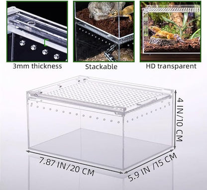 Small Acrylic Reptile Enclosure, No Assembly Small Reptile Breeding Box for Insect Tarantula Hermit Crab Jumping Spider (8x6X4 in)