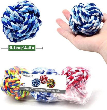Pet Chew Toy, Knots Weave Cotton Rope, Biting Small Ball for Dogs & Cats, 3 in One Pack