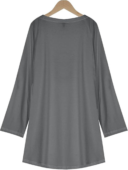 Womens Tunic Shirt Cute Cat Print Long Sleeve Round Neck Women T Shirts Cotton Casual Plus Size Vacation Tunics Tops