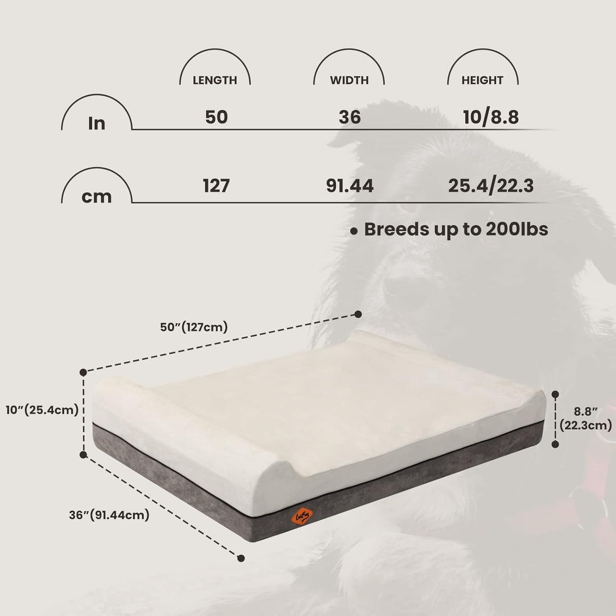 Laifug Orthopedic Memory Foam Dog Bed Extra Large Dog Bed with Pillow and Durable Water Proof Liner & Removable Washable Cover & Smart Design(Dark Grey)