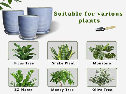 Ceramic Planter - Modern Round 12 Inch Pots for Plants with Drainage Hole and Plant Saucer for Flower Indoor, Garden Room Home Office House Decor, House Warming Gifts, Blue-Purple