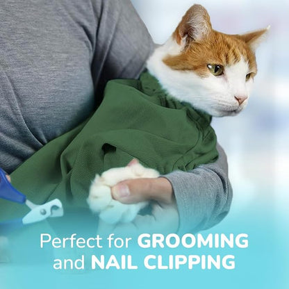 Cat-in-the-Bag Cozy Comfort Carrier - Small Green Pet Carrier and Cat Carrier Soft for Cutting Nails, Vet Visits, Medication Administration, Dental Care, & Travel