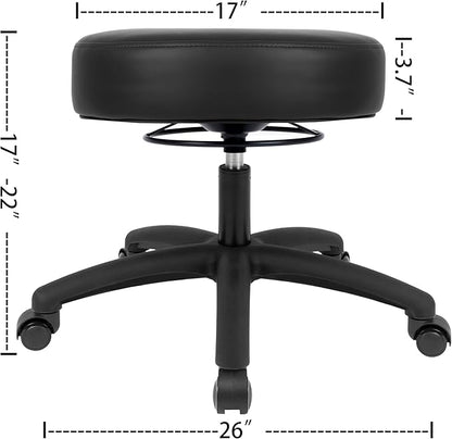 Chair Master 17" Round Vinyl Fabric Stool, Table Height, 360 deg Level Activation, Heavy Duty, Lab, Medical, Garage, Home, Spa, Cleanroom (Self Braking, Black)